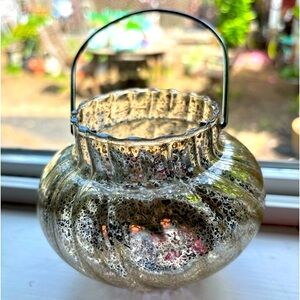 Mercury Glass Tealite Holder With Handle to hang .